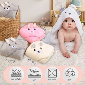  (White Rabbity) U:Baby Adorable Animal Buddy Soft Hooded Towel